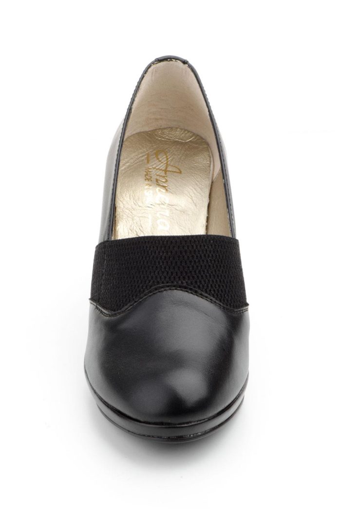 Zapatos Mujer Piel Negro Plataforma Elástico Tacón