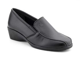 Zapatos Mujer Piel Negro Cuña Elástico Mocasín
