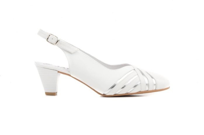 Zapatos Mujer Piel Blanco Plata Tacón