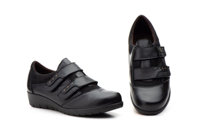 Zapatos Mujer Piel Negro Tipo Velcros