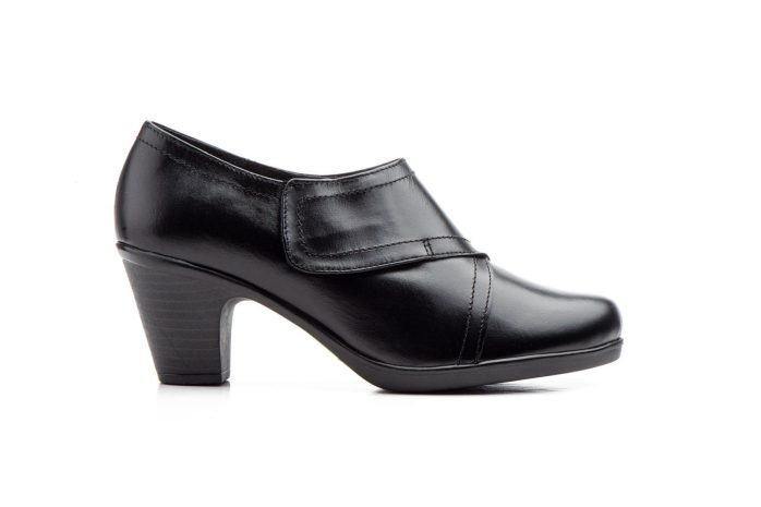Zapatos Mujer Piel Negro Tipo Velcro