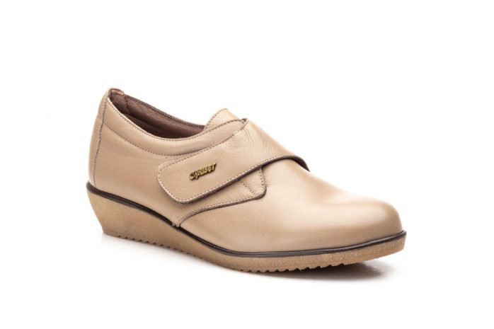 Zapatos Mujer Piel Taupe Velcro