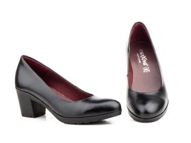 Zapatos Salón Mujer Piel Napa Negra Tacón Ancho