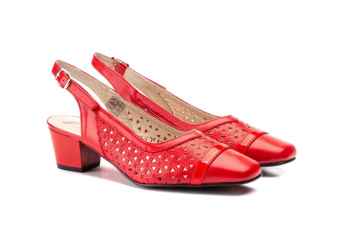 Zapatos Mujer Piel Picado Rojo