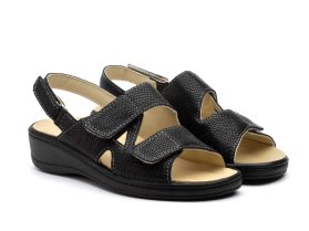 Sandalias Mujer Piel Negro Velcro