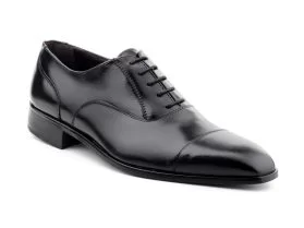 Zapatos Hombre Piel Negro Cordones Suela de Cuero Italiano