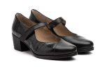Zapatos Mujer Piel Negro Correa Velcro Tacón