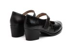 Zapatos Mujer Piel Negro Correa Velcro Tacón