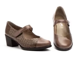 Zapatos Mujer Piel Marrón Correa Velcro Tacón